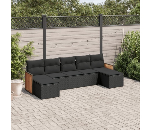 Set de comedor de jardín 7 pzas y cojines ratán sintético negro