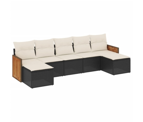 Set de comedor de jardín 7 pzas y cojines ratán sintético negro