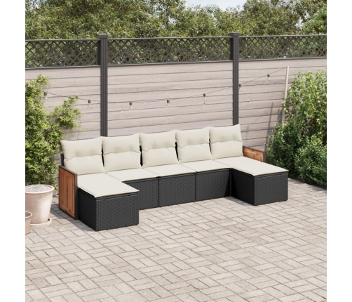 Set de comedor de jardín 7 pzas y cojines ratán sintético negro