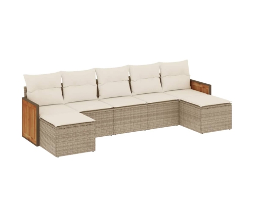 Set sofás de jardín 7 piezas y cojines ratán sintético beige