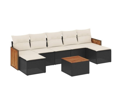 Set de sofás de jardín 8 piezas y cojines ratán sintético negro