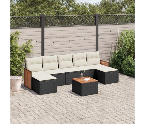 Set de sofás de jardín 8 piezas y cojines ratán sintético negro
