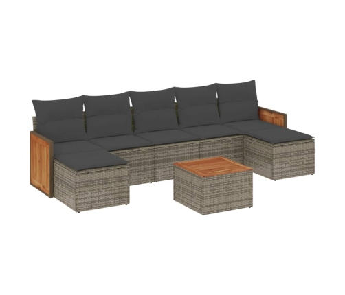 Set de sofás de jardín 8 pzas y cojines ratán sintético gris