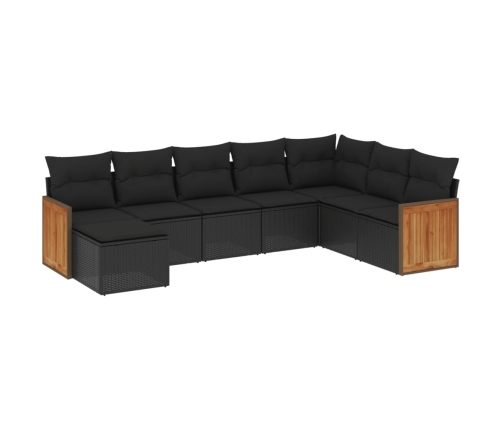 Set de sofás de jardín 8 piezas y cojines ratán sintético negro
