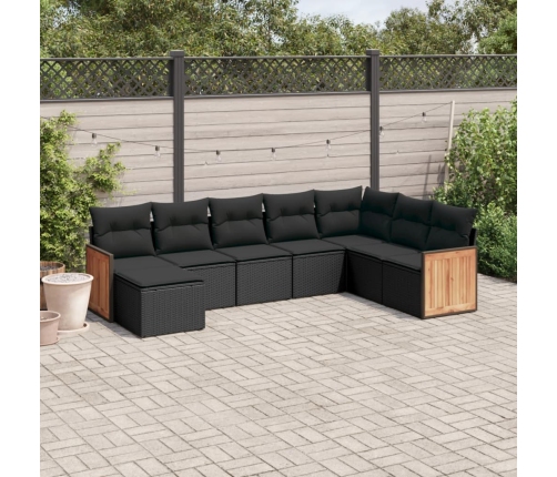 Set de sofás de jardín 8 piezas y cojines ratán sintético negro