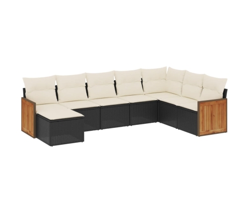 Set de sofás de jardín 8 piezas y cojines ratán sintético negro