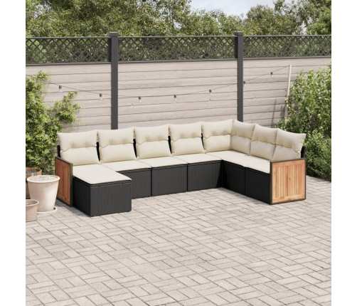 Set de sofás de jardín 8 piezas y cojines ratán sintético negro
