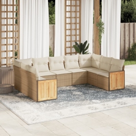 Juego de sofás de jardín con cojines beige 8 pzas ratán PE