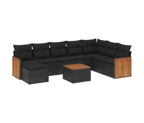Set de sofás de jardín 8 piezas y cojines ratán sintético negro
