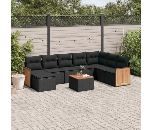 Set de sofás de jardín 8 piezas y cojines ratán sintético negro