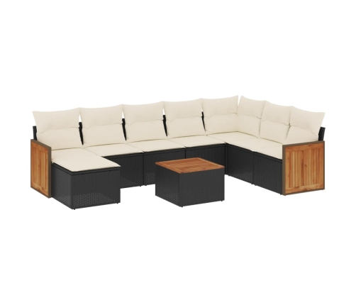 Set de sofás de jardín 8 piezas y cojines ratán sintético negro