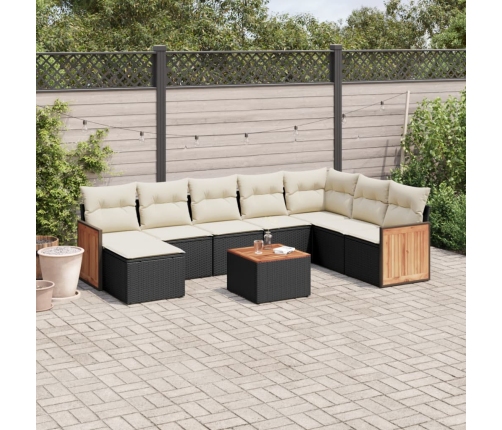 Set de sofás de jardín 8 piezas y cojines ratán sintético negro