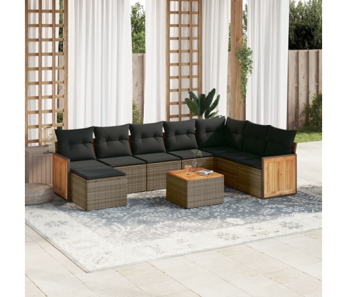 Set de muebles de jardín 9 pzas y cojines ratán sintético gris