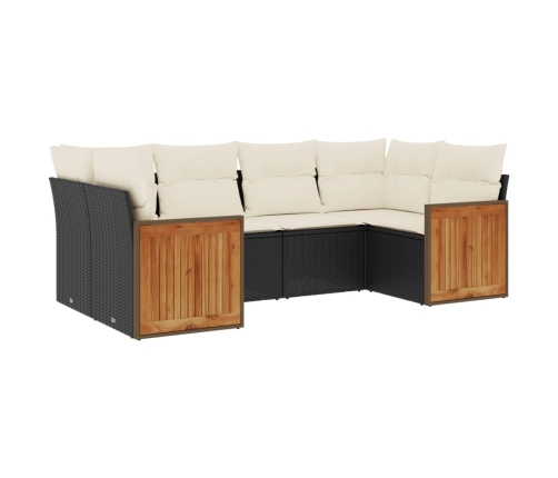 Set de sofás de jardín 6 piezas y cojines ratán sintético negro