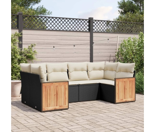 Set de sofás de jardín 6 piezas y cojines ratán sintético negro