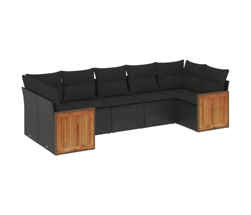 Set de comedor de jardín 7 pzas y cojines ratán sintético negro