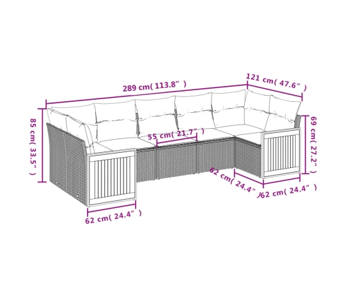 Set de comedor de jardín 7 pzas y cojines ratán sintético negro