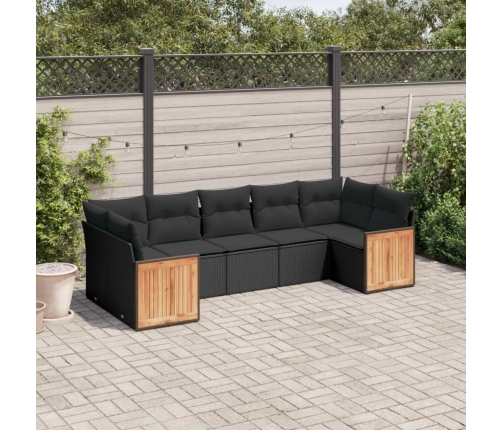 Set de comedor de jardín 7 pzas y cojines ratán sintético negro