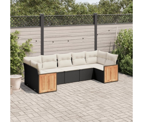 Set de comedor de jardín 7 pzas y cojines ratán sintético negro