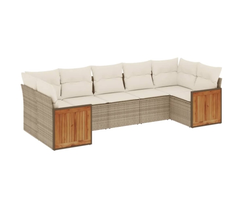 Set sofás de jardín 7 piezas y cojines ratán sintético beige