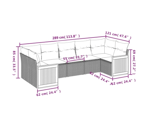 Set sofás de jardín 7 piezas y cojines ratán sintético beige