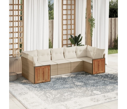 Set sofás de jardín 7 piezas y cojines ratán sintético beige