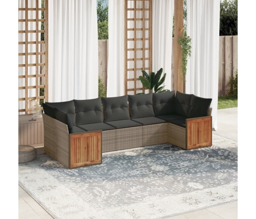 Set de sofás de jardín 7 piezas con cojines ratán PE gris