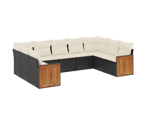 Set de sofás de jardín 8 piezas y cojines ratán sintético negro