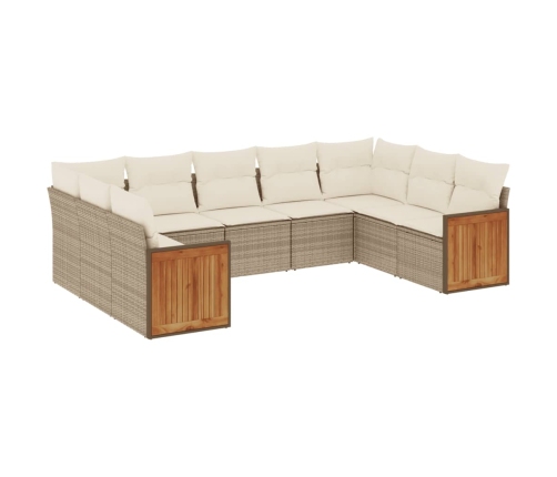 Set de sofás de jardín 9 pzas con cojines ratán sintético beige