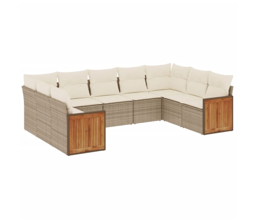 Set de muebles de jardín 9 pzas y cojines ratán sintético gris