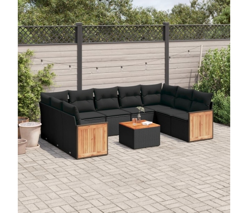Set de sofás de jardín 10 pzas cojines ratán sintético negro