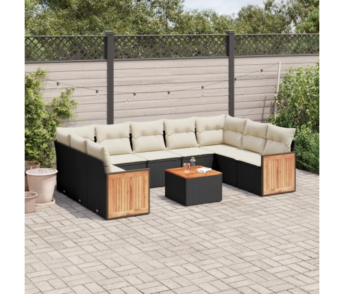 Set de sofás de jardín 10 pzas cojines ratán sintético negro
