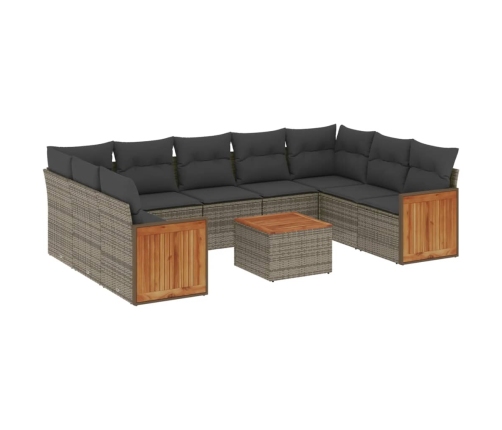 Set de sofás de jardín 10 pzas con cojines ratán sintético gris