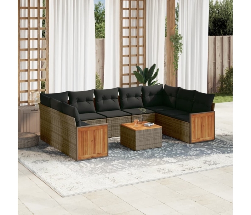 Set de sofás de jardín 10 pzas con cojines ratán sintético gris