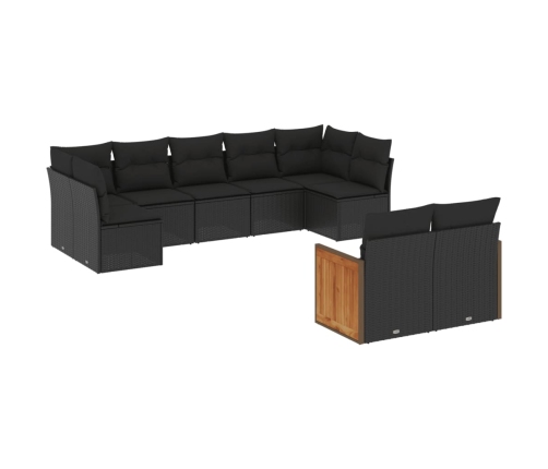 Set de sofás de jardín 8 piezas y cojines ratán sintético negro