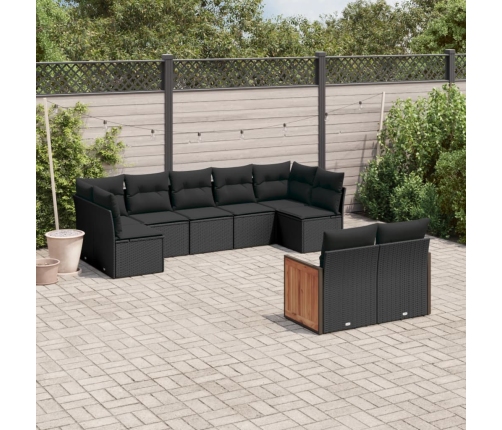 Set de sofás de jardín 8 piezas y cojines ratán sintético negro