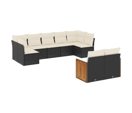 Set de sofás de jardín 8 piezas y cojines ratán sintético negro