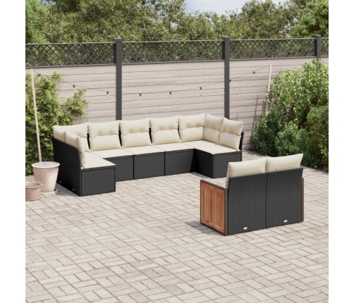 Set de sofás de jardín 8 piezas y cojines ratán sintético negro