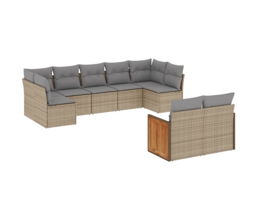 Set de sofás de jardín 9 pzas con cojines ratán sintético beige