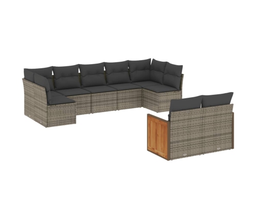 Set de muebles de jardín 9 pzas y cojines ratán sintético gris