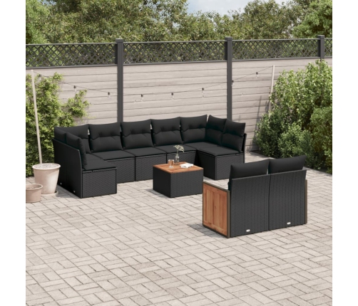 Set de sofás de jardín 10 pzas cojines ratán sintético negro
