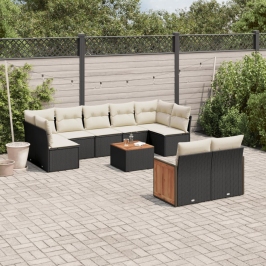 Set de sofás de jardín 10 pzas cojines ratán sintético negro