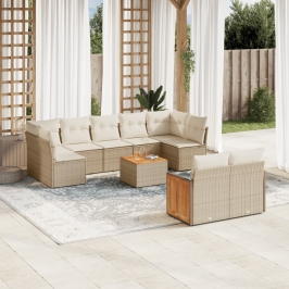 Juego de sofás jardín con cojines beige 10 pzas ratán sintético