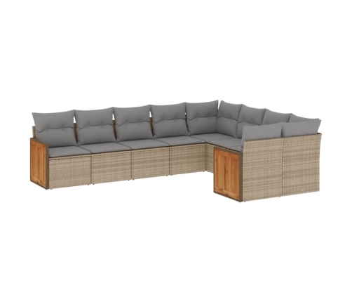 Set de sofás de jardín 9 pzas con cojines ratán sintético beige