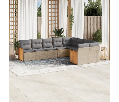 Set de sofás de jardín 9 pzas con cojines ratán sintético beige
