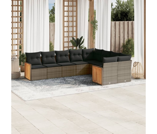 Set de muebles de jardín 9 pzas y cojines ratán sintético gris