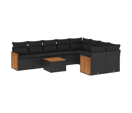 Set de sofás de jardín 10 pzas cojines ratán sintético negro
