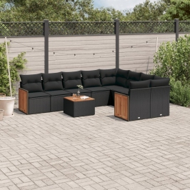 Set de sofás de jardín 10 pzas cojines ratán sintético negro