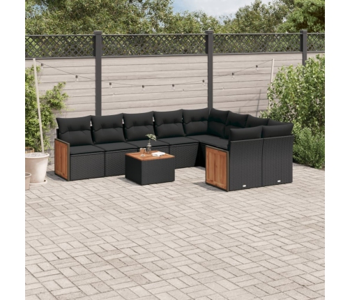 Set de sofás de jardín 10 pzas cojines ratán sintético negro