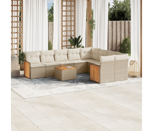 Juego de sofás jardín con cojines beige 10 pzas ratán sintético